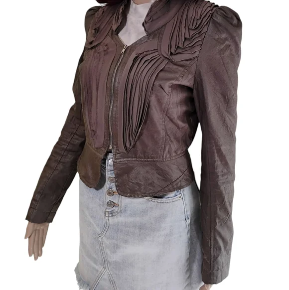 Ryu Textured Faux Leather Dark Brown Women's Jacket - Picture 1 of 9
